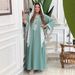 Elegant Long Sleeve Embroidered Loose Fit Arabic Dress For Women - Light Blue, Comfortable & Stylish Middle Eastern Fashion_ecoleips.com