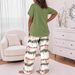 Women's Spring/Summer Comfortable Round Neck Casual Two Piece Set Striped Print Wide Leg Pants Short Sleeve_ecoleips.com