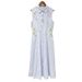 Women's Clothing Summer Blue And White Striped Five Leaf Flower Diamond Decoration Hollow POLO Collar Long Skirt Shirt Skirt 25291_ecoleips.com