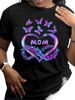 European And American Cross-border Foreign Trade Women's Clothing Heart Butterfly Print Round Neck Short-sleeve T-shirt_ecoleips.com