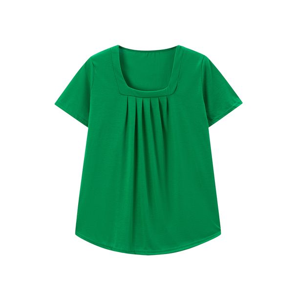 2025 Summer New European And American Hot Selling Top Tailcoat Square Neck Pleated Ruffle Edge Short Sleeved T-shirt_ecoleips.com