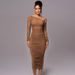 European And American Cross-border 2026 Autumn New Women's Long-sleeve Mesh Patchwork Off-shoulder Mid-length Elegant_ecoleips.com