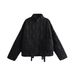 Urban Streetwear Quilted Jacket With Pockets - Stand Collar, Polyester Outerwear For Men & Women (Navy Blue, XS/S/M/L)_ecoleips.com