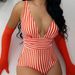 Women's Clothing Striped One Piece Swimsuit Sexy Style Beachwear Swimwear For Large Bust_ecoleips.com