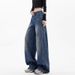 Large Size Retro Scimitar Wide-leg Jeans Women's Trend Versatile Sickle High Waist Loose And Thin Straight Trousers_ecoleips.com