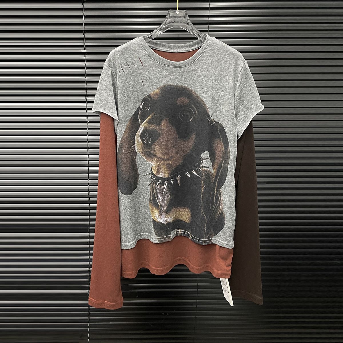 ng2510292 2025 Early Autumn New Punk Puppy T-Shirt For Women, Unique Design, Two-Piece, Color-Block Print Long Sleeve Top_ecoleips.com