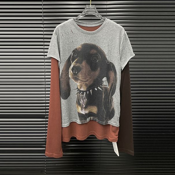 ng2510292 2025 Early Autumn New Punk Puppy T-Shirt For Women, Unique Design, Two-Piece, Color-Block Print Long Sleeve Top_ecoleips.com