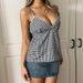 Women's Plaid Tie-Front Cami Top - Summer Vintage Inspired Bustier Crop Top With Adjustable Drawstring_ecoleips.com