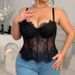 Lace Corset Bustier Top – Sheer Mesh & Boning Support (Sexy Lingerie-Inspired, Strappy Bralette For Clubbing Or Layering)_ecoleips.com