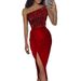 Women's Clothing Red Sequin Tube Top Sexy Sleeveless Fashion One Piece Temperament Mid Length Evening Dress_ecoleips.com