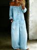 Women's Off-Shoulder Denim Overalls - Fashion Strap Detail Jumpsuit With Button Front_ecoleips.com