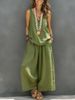 Women's Clothing Women's Solid Color Cotton Linen Set Casual Sleeveless Vest Wide Leg Pants For Formal & Casual For Women_ecoleips.com