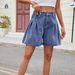 Women's Clothing Washed Elastic Waist Loose Denim Shorts Three Quarter Pants_ecoleips.com