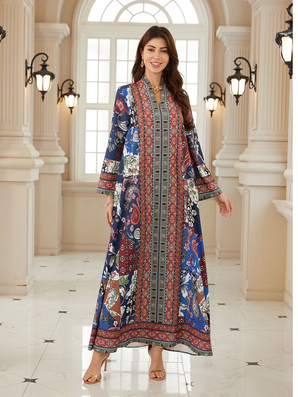Fashionable Long Robe for Women Versatile plus Size Loose Printed Dress Muslim Clothing Full Length Elegant Gown_ecoleips.com