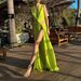 K Women's Fashion Hollow Knot Slit V-neck Sleeveless Pleated Irregular Dress_ecoleips.com