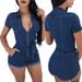 Women Summer Casual Street Denim Short Sleeve Playsuits Deep V Party Jeans Slim Jumpsuits Female Bodysuits Vintage Rompers_ecoleips.com