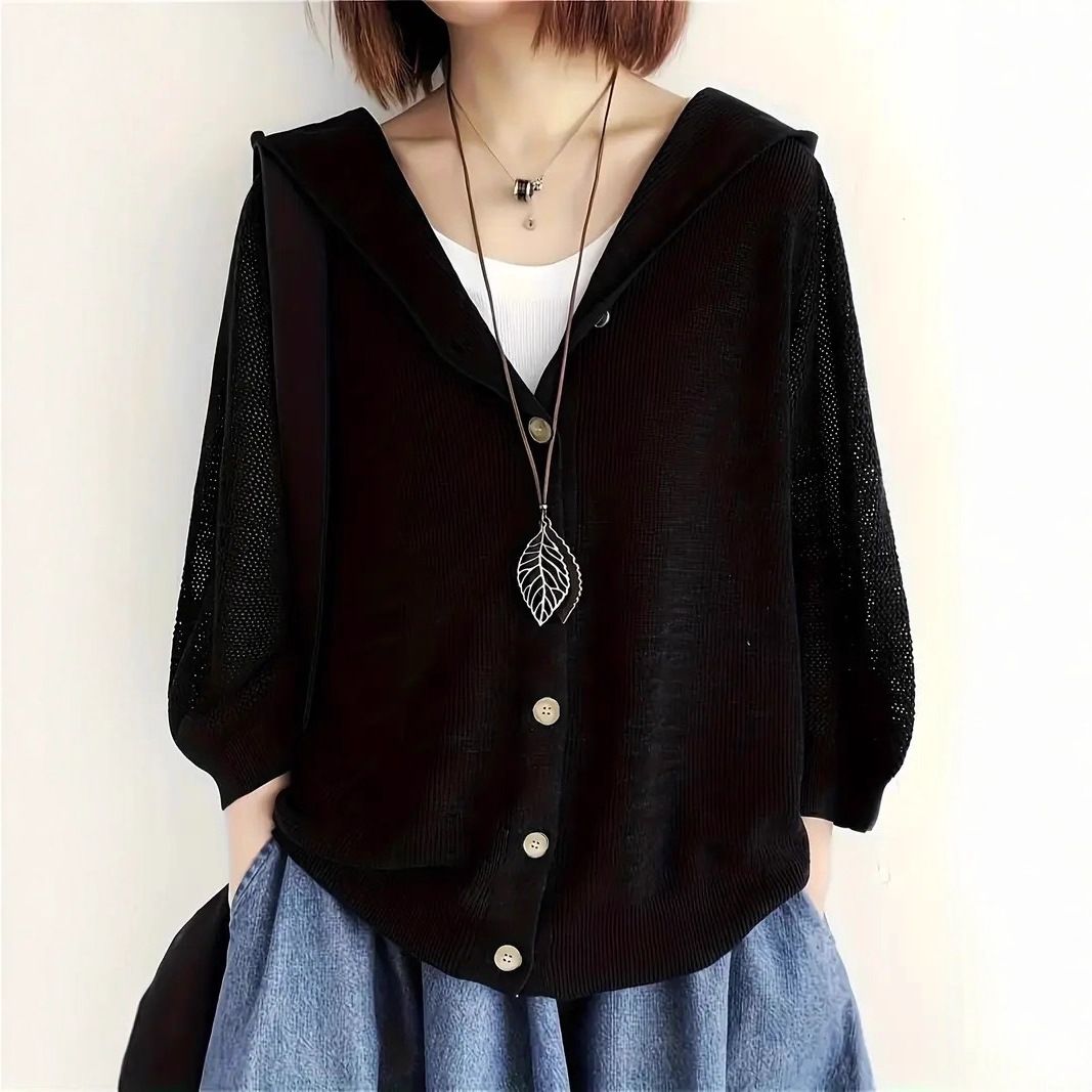 European American Cross-border Hollow-out Loose-fitting New Elegant, Fresh, And Sweet Knitted Cardigan_ecoleips.com