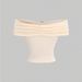 Voya Women's Clothing Niche Off Shoulder Short Sleeved Top In Off The Shoulder Off White Color, Fashion Metal Buckle Slim Fit Cropped Short T-shirt_ecoleips.com