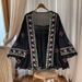 Women's Bohemian Artistic Retro Chiffon Cardigan Collarless Loose Lace Shirt Spring 2023 Free Shipping_ecoleips.com
