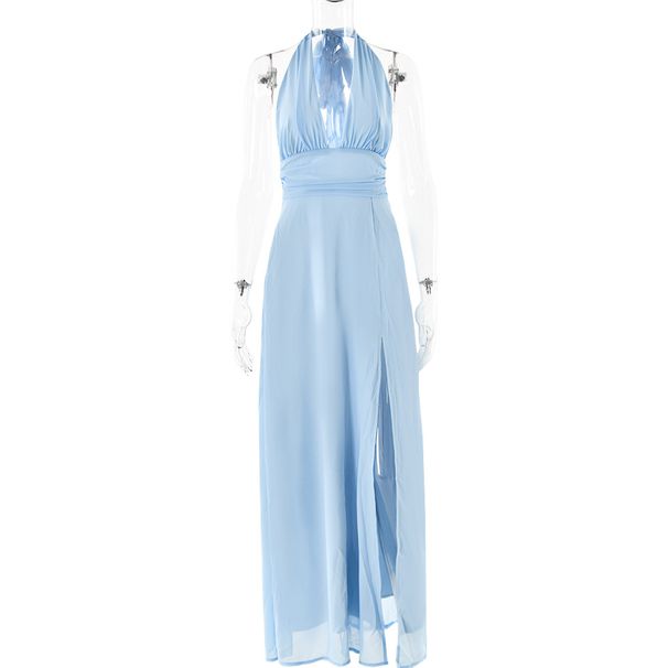 Women's Clothing ins sexy hot girl halter neck V-neck strap backless slit dress female fashion temperament long skirt _ecoleips.com