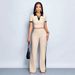Summer Polo Neck Top And Slim Fit Flared Pants Two Piece Set For Women_ecoleips.com