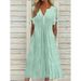 Women's Summer Dress With Perforated V-Neck Lace And Pleated Edges_ecoleips.com