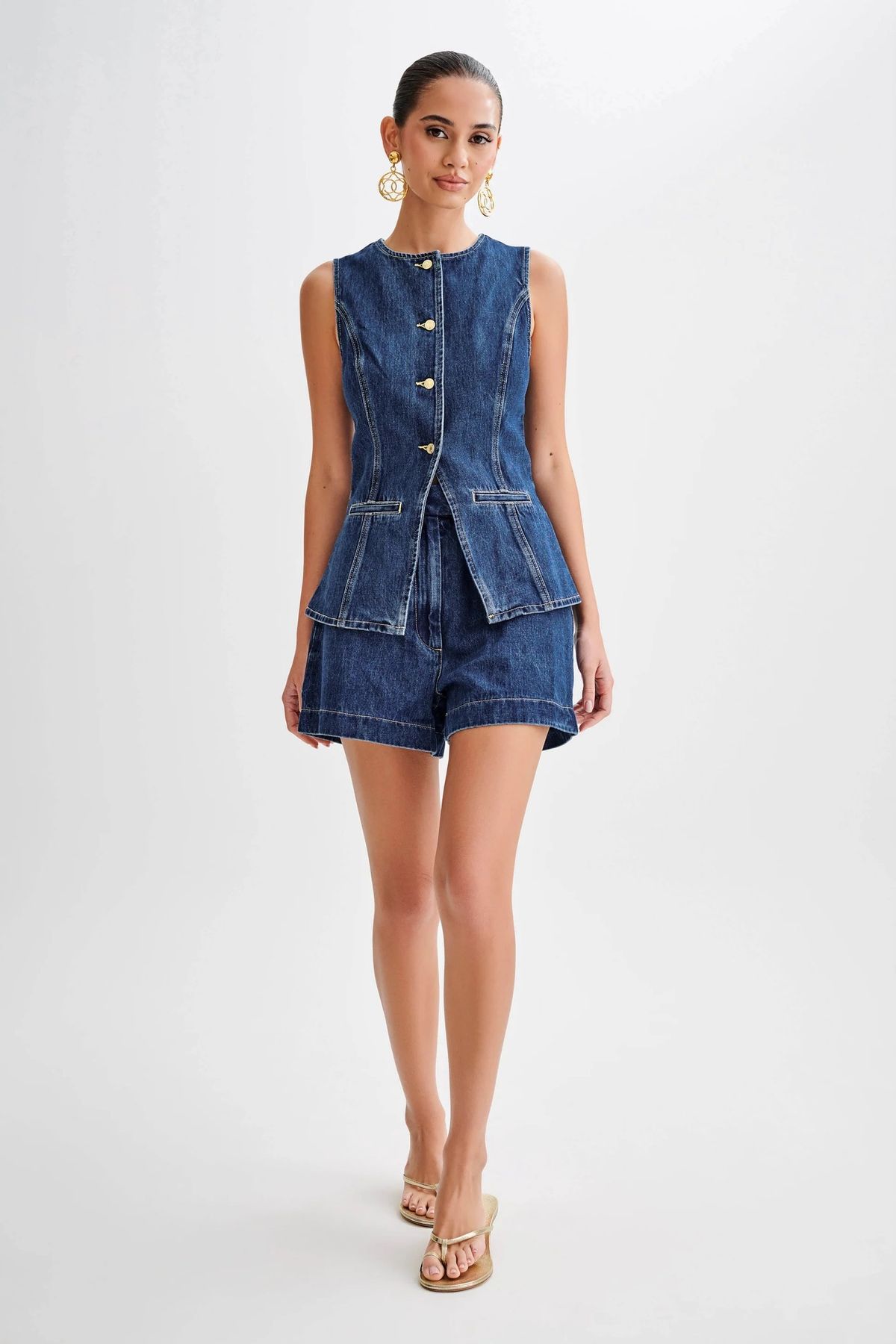 Women's Clothing Spring And Summer Fashion Casual Sleeveless High Waist Denim Suit_ecoleips.com