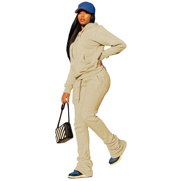 Women's Fleece-Lined Hoodie & Slouch Pants Set – Sporty Casual Two-Piece Outfit With Drawstring Waist_ecoleips.com
