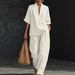 Breathable Linen Blend Two-Piece Set For Women - Comfortable Short Sleeve Top And Lounge Pants, Casual Streetwear Outfit In 6 Colors_ecoleips.com