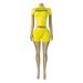 Women's European American Style Letter Print Half Zip Top And Shorts Two Piece Set Short Sleeved Tight Fit Clothing HR26018_ecoleips.com