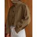 Design Pleated Lapel Jacket Shirt Women's Autumn Maillard Loose Long Sleeve Jacket Women's Clothing_ecoleips.com