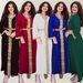 Elegant Muslim Abaya Dress With Color Blocking & Embroidery - Modest Long Sleeve Maxi Dress For Women (Available In Black/Red/Green/White/Blue)_ecoleips.com