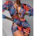 Women's Printed Drawstring Mesh Cover-Up Bikini Set 3-Piece Swimsuit With UPF Protection_ecoleips.com