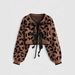 European And American Cross-border Leopard Print Bow Tie Knitted Sweater Women's Long-sleeve Cardigan Top_ecoleips.com