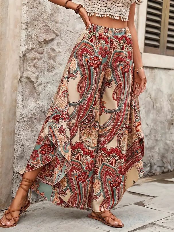 Women's Clothing Chiffon Print High Waist Large Size Skirt Pants_ecoleips.com