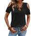 Women's Clothing New Wish Solid Color Loose Front Chest V Neck Off Shoulder Short Sleeved T Shirt Women's Clothing_ecoleips.com