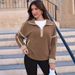 Women's Clothing Zipper Sweatshirt Hoodie Long Sleeve Stand Collar Pullover Casual Color Block Top With Pockets_ecoleips.com