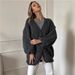 Oversized Alpaca-Style Cardigan Coat Longline Knit Duster With Lantern Sleeves ( Warm Winter Layering Essential In White/Charcoal)_ecoleips.com