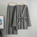 Women's Spring And Autumn New Style V-neck Loose Fashionable Chic Long Skirt Knit Cardigan Two-piece Set For Women_ecoleips.com