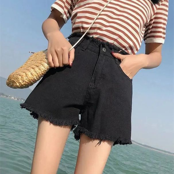 Women's Clothing Women's High-Waisted Wide Leg Cropped Pants Denim Retro Camouflage Straight Mid-Length Summer Style_ecoleips.com