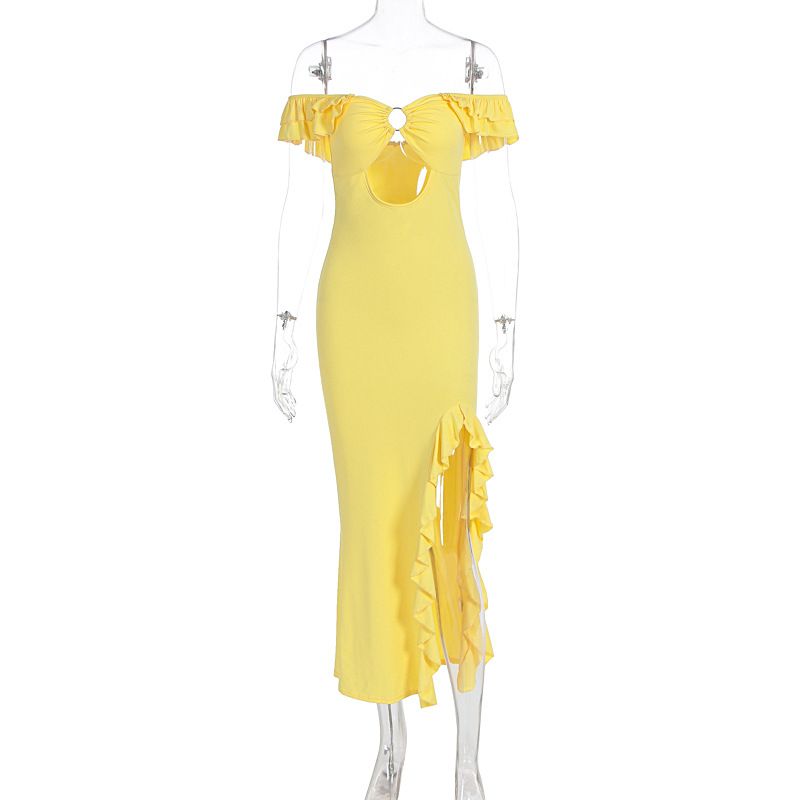 Women S Sexy Spicy Girl Style Off Shoulder Bandeau Hollow Out Slim Fit High Slit Dress For Women Fashion Party Date Evening Dress_ecoleips.com