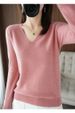 K New Women's Knitted Sweater With V-neck Long Sleeves Pullover Top Plain Color Loose Base Layer Slimming Wearable Outside. No Accessories_ecoleips.com