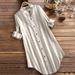 K Medium To Long Casual Striped Shirt Long Sleeved Plus Size Women's Sleeveless Shirt_ecoleips.com