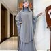 Muslim Heavy Satin Rhinestone Dress For Women 2025 Summer New Solid Color Elegant With Headscarf Set_ecoleips.com