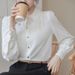 Autum New Korea Style Loose White Log Sleeve Top Commuter Desig Sese Niche Light Luxury Professioal Shirt For_ecoleips.com