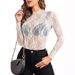 Women's Clothing Tops Long Sleeve Stand Up Collar Transparent Shirt See Through Floral Lace Tops Have Real Shot_ecoleips.com