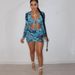 L5225 Sexy Women's Outfit Crop Top Long Sleeve Irregular Drawstring Mini Skirt Three-Piece Set_ecoleips.com