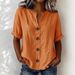 Women's V Neck T-Shirt Loose Fit Solid Color Button Detail Summer Top American Style_ecoleips.com