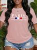 Casual White Round-neck T-shirt With Colorful Bear Desig Short Sleeves Women's FashionDamen Kurzarm-Top Mit 'PARIS JE T'AIME' Flaggen-Print_ecoleips.com