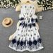 Women's Elegant Lantern Sleeve Printed Dress Belted A-Line Midi Skirt Long Sleeves Fitted Waist Spring Style Vacation Look_ecoleips.com
